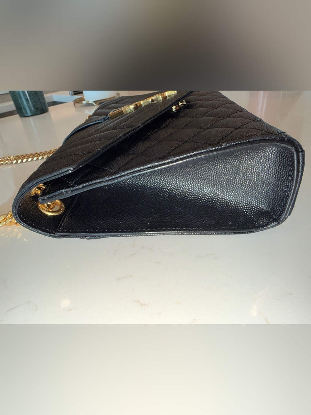 AUTHENTIC YSL Envelope Triquilt Medium Shoulder Bag in Black Grained Leather. - Picture 6 of 16